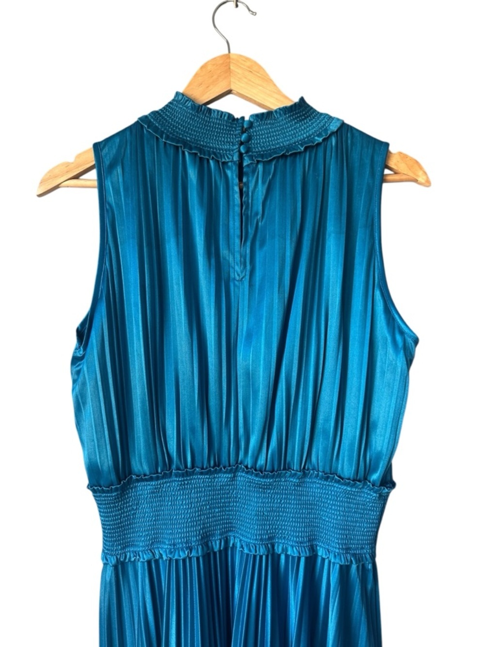 Nanette Lepore Teal Pleated Midi Dress with Smocked Waist, Size 10 - Picture 5 of 10